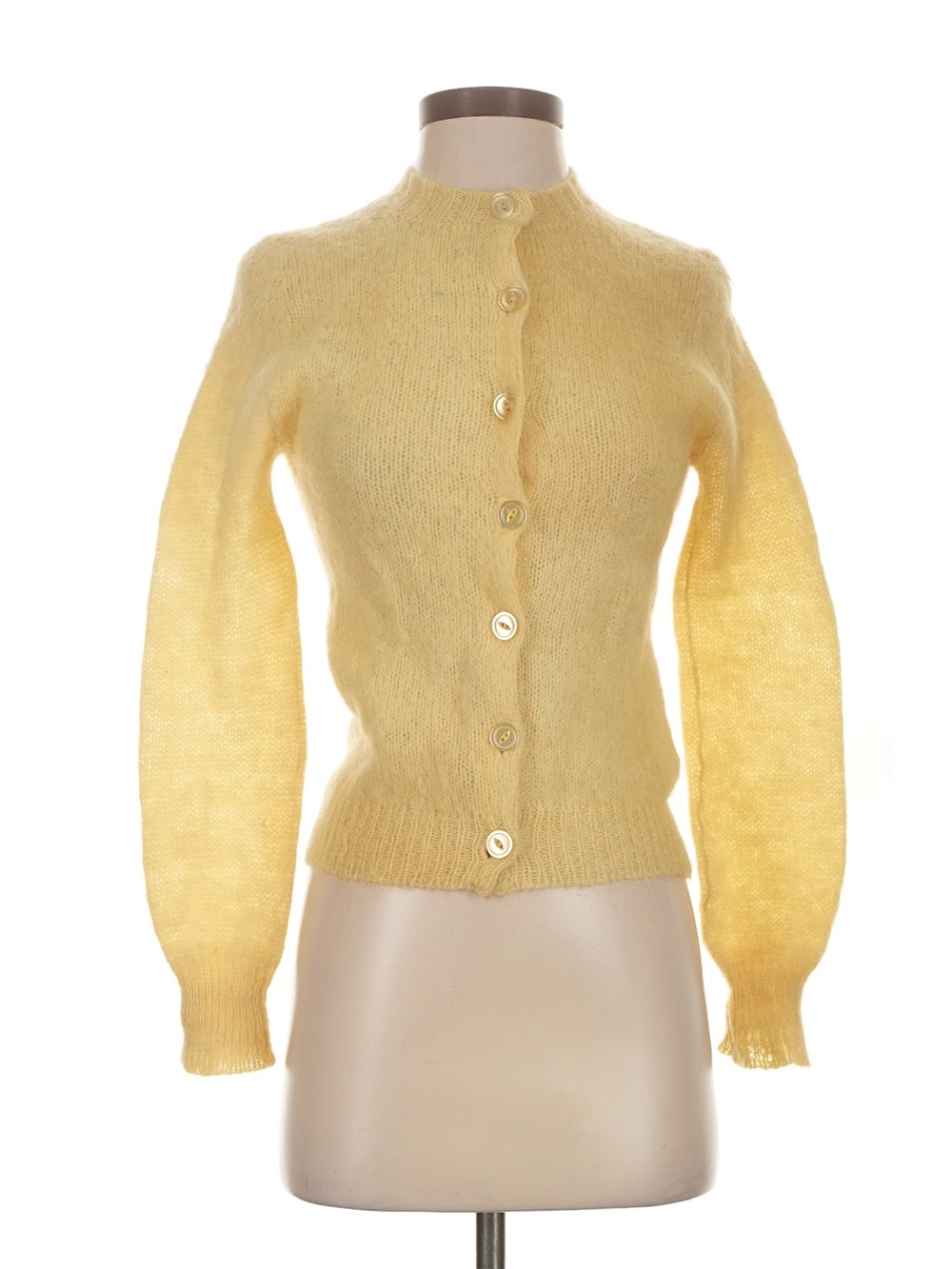 Rare Vintage Ann Arbor Kan-Teens Butter Yellow Mohair Wool Cardigan ~1960s